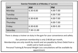 Gym timetable for Motivating Health & Fitness Factory Erina